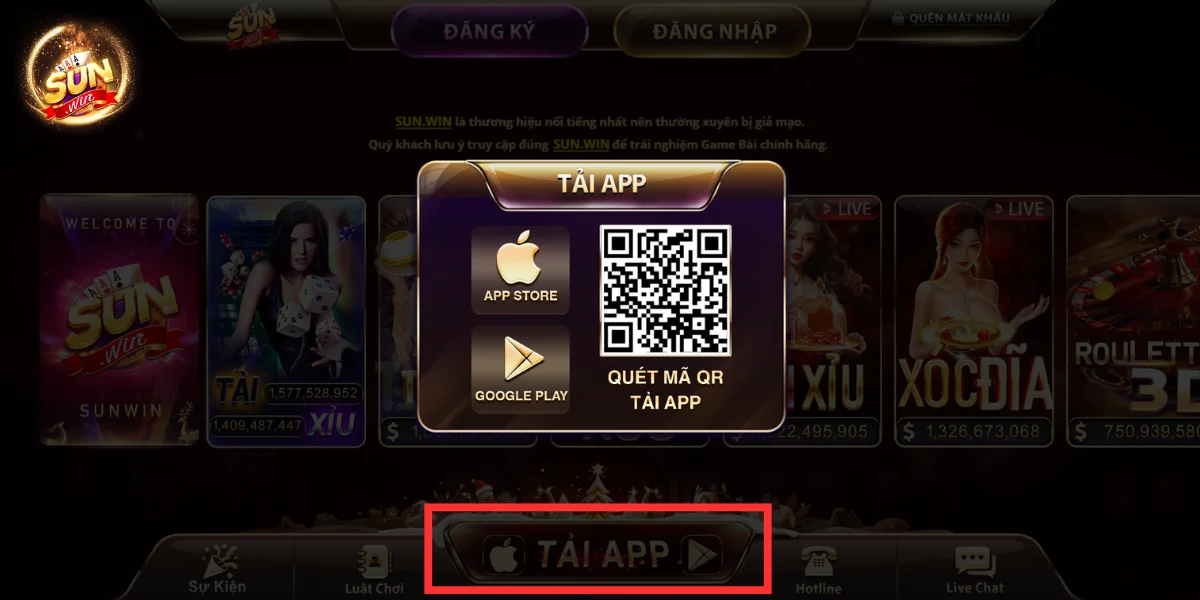 Truy cập đường link chính thức hoặc tải Sunwin